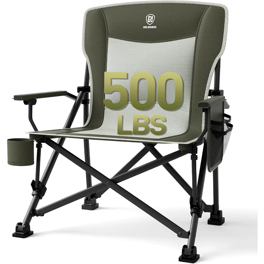 Oversized Folding Camping Chair for Adults Heavy Duty Lawn Chair with Side Pockets Portable Collapsible Quad Chair for Outside