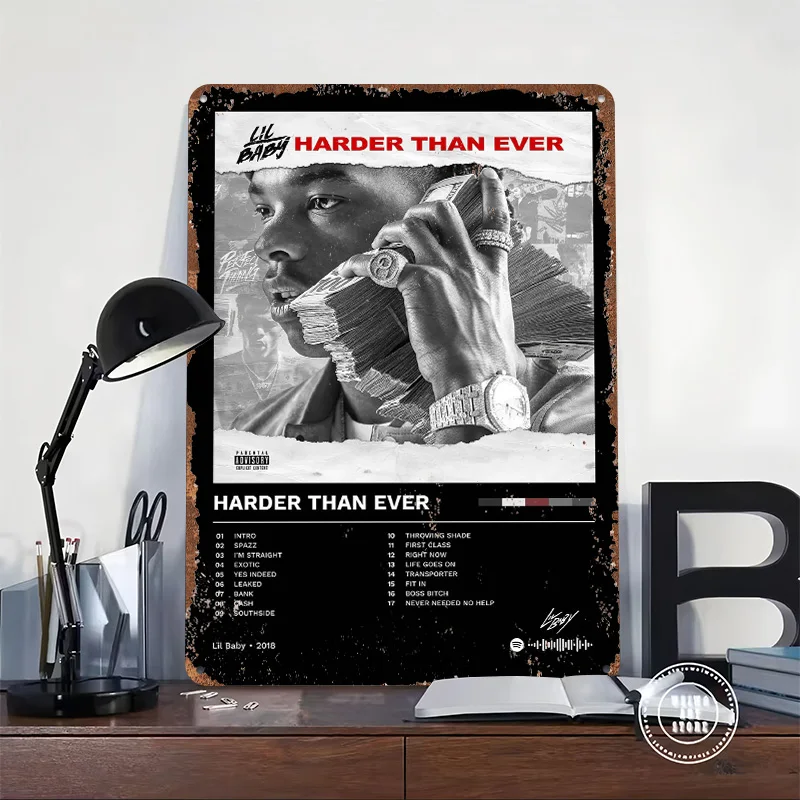 Lil Baby - Harder Than Ever Album 3D Printed Texture Poster Personalized Wall Art Retro Metal Tin Signs for Room Decoration Cozy