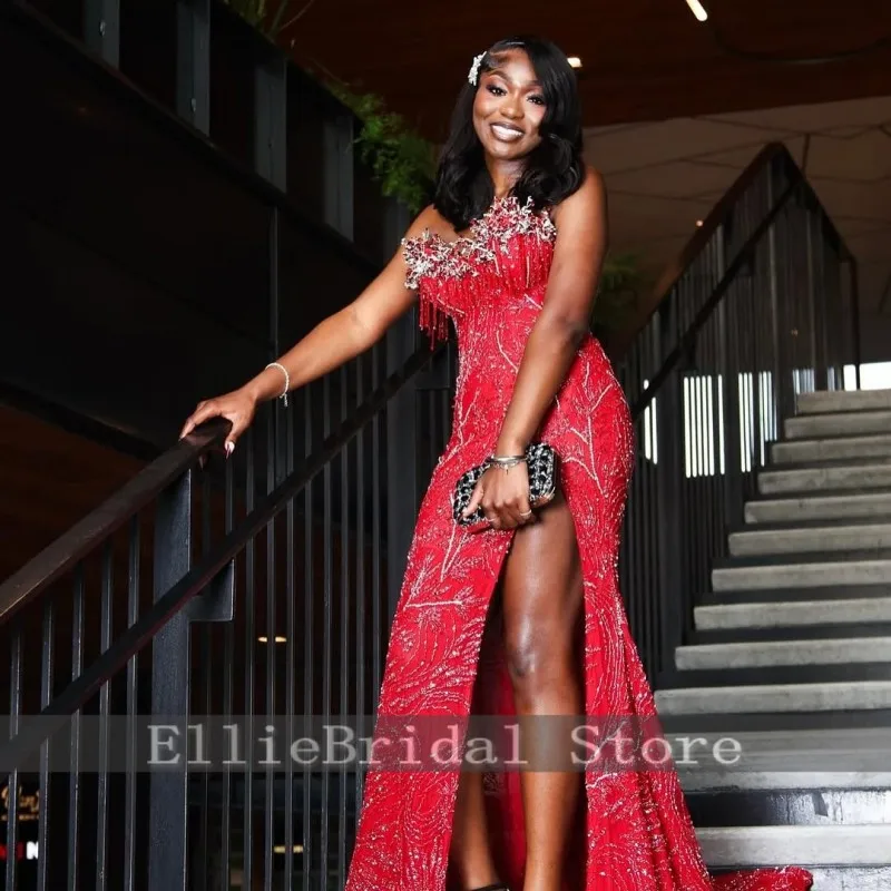 Abito da compleanno sexy con scollo a cuore Squisito paillettes di cristallo con perline Nappa Sirena Abiti da festa divisi 2026 Abiti da ballo personalizzati