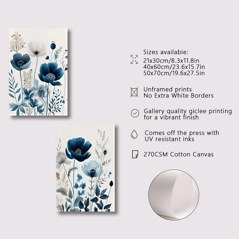 frameless Canvas Painting 3pcs Watercolor Wildflower Canvas Poster Floral Wall Art Home Decorative Botanical Poster Living Room