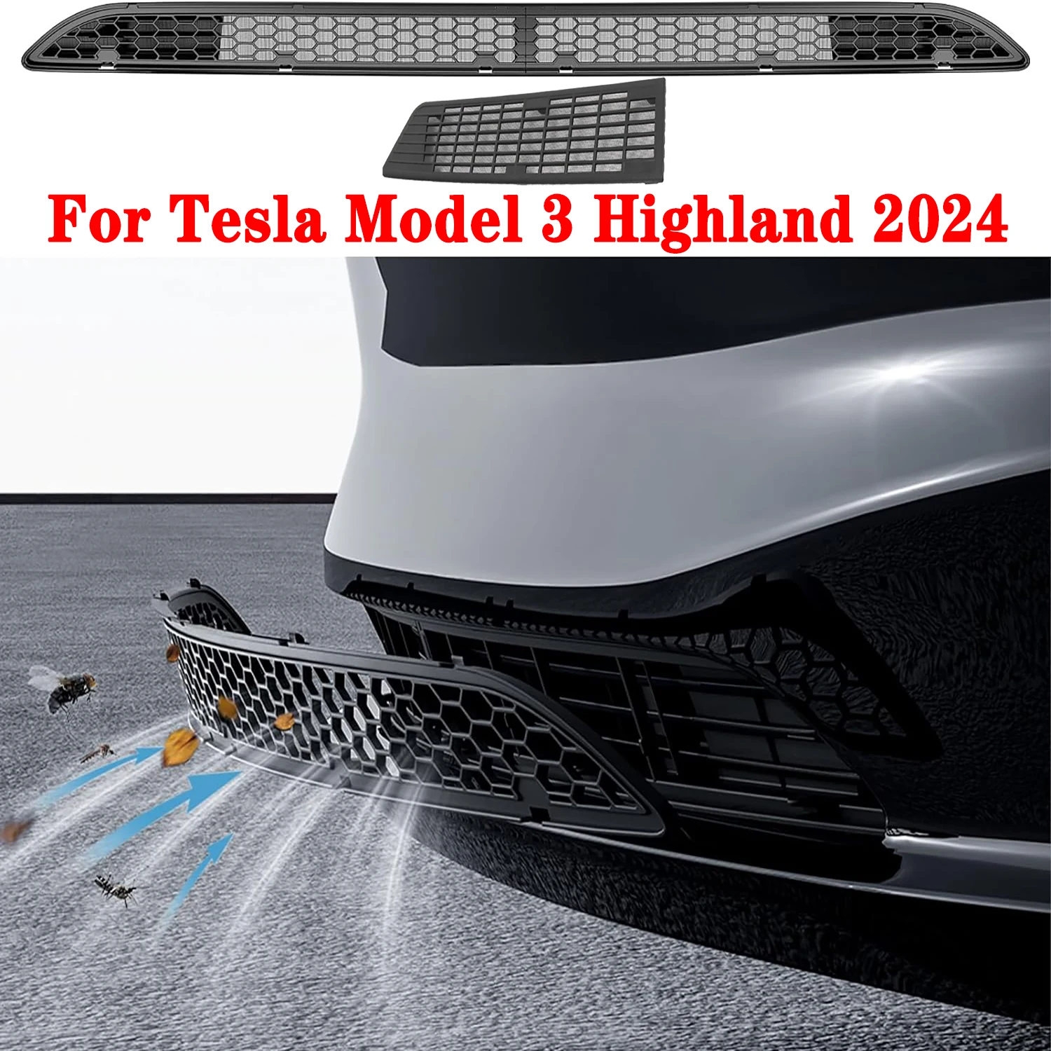 

Front Air Inlet Vent Grille Cover For Tesla Model 3 Highland 2024, Lower Bumper Anti Insect Net Anti Dust Bumper Protector