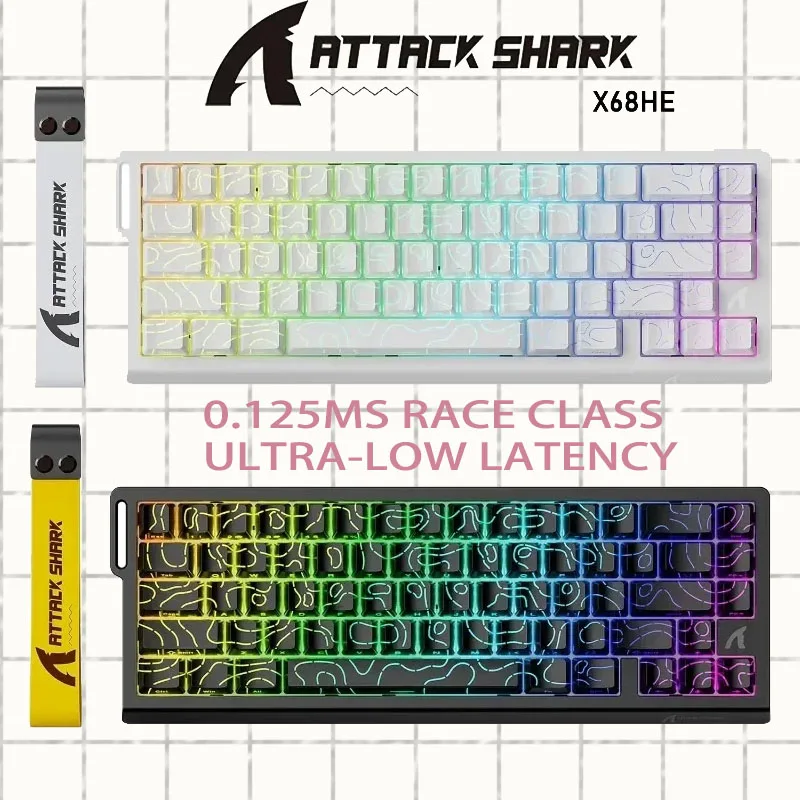 

ATTACK SHARK X68HE Магнитная механическая клавиатура 8K с низкой задержкой RGB 0,01 мм RT Точность 8000 Гц Игровая киберспортивная клавиатура