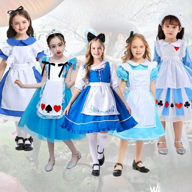 ชุดคอสเพลย์อลิซในแดนมหัศจรรย์ ชุดแสดงวันฮาโลวีน ชุดคู่พ่อแม่ลูก ชุดจีนโบราณ ผ้าโพลีเอสเตอร์