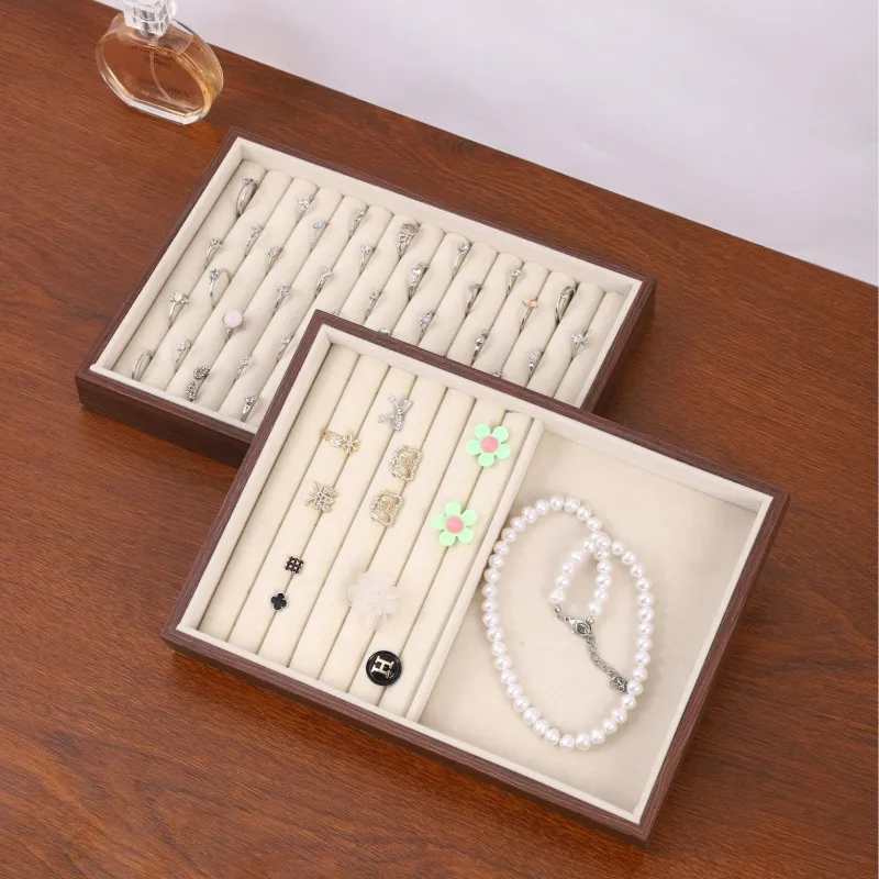 Wood Grain Jewelry Tray Storage Drawer Small Stackable Jewelry Boxes and Packaging Suitable for Ring Earrings Simple Practical