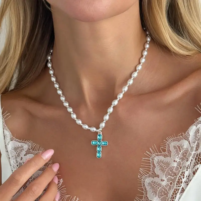 Kreuzanhänger-Halskette mit Bunten Glas-Strasssteinen, Trendiger Exquisiter Halloween-Schmuck für Damen-Accessoires – Detail 9