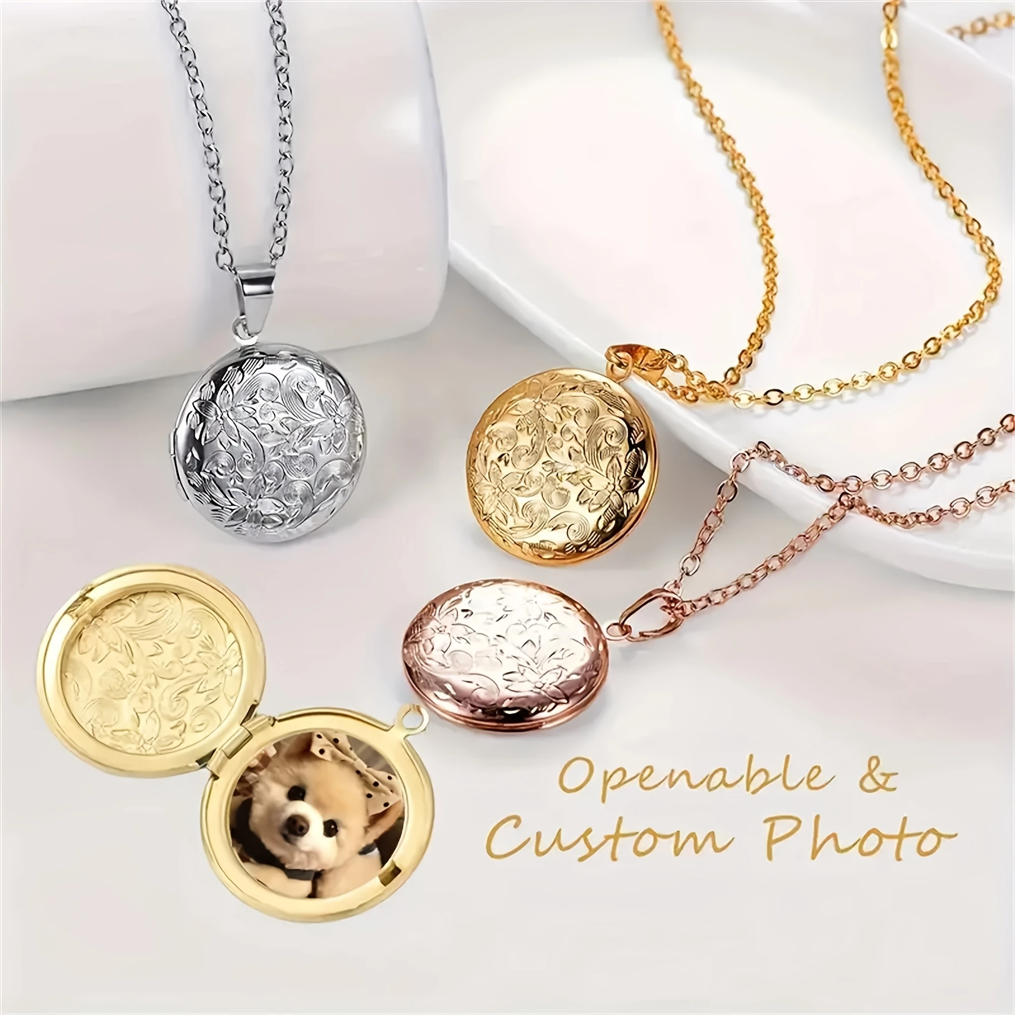 

Custom 1/2 Photo Pendant Necklace Personalized Circular Carving Locket Necklace for Men & Women Father's Day Mother's Day Gifts