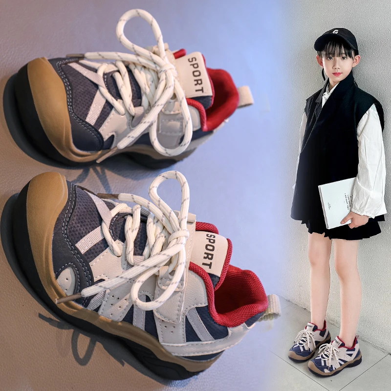 

Спортивная обувь для девочек, детская уличная походная обувь, новый стиль осени 2025 года, повседневная сетчатая обувь для мальчиков с защитой от столкновений, большие дети