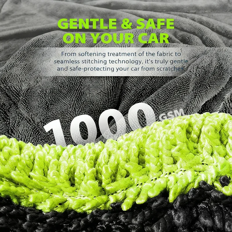 1000GSM Car Cleaning Towel 60x120cm Oversized Car Drying Towel Double-Sided High-Absorbent Microfiber Soft Towel Scratch-Free