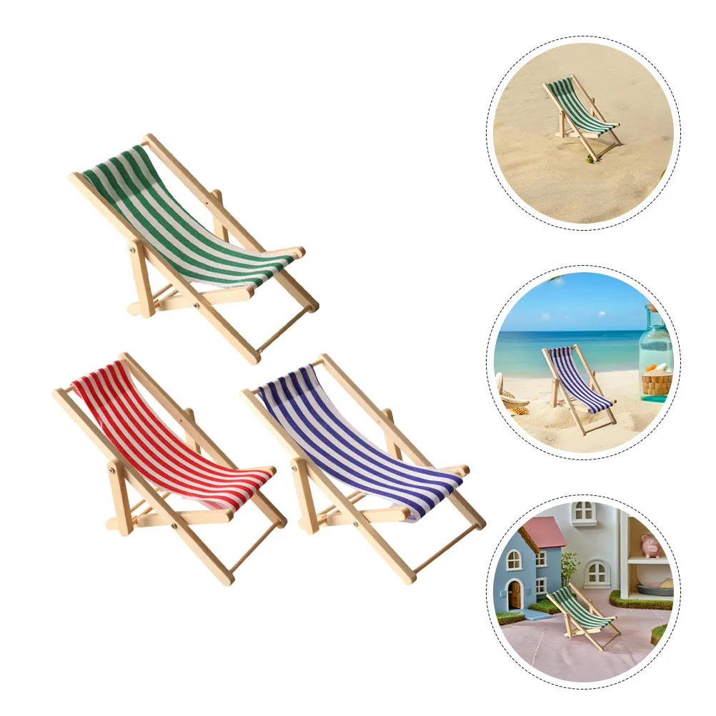 

Набор из 3 миниатюрных пляжных стульев: декоративные украшения для кукольного домика, уличная мебель, декор для пляжной сцены