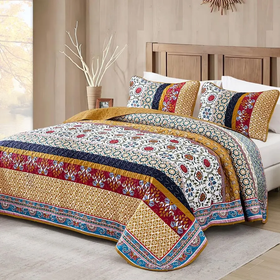 

Комплект постельного белья в стиле бохо, размер King Size, осенний комплект покрывал в стиле пэчворк цвета оранжевого танго, легкий комплект покрывал в стиле бохо-фармхаус, 110x90 см