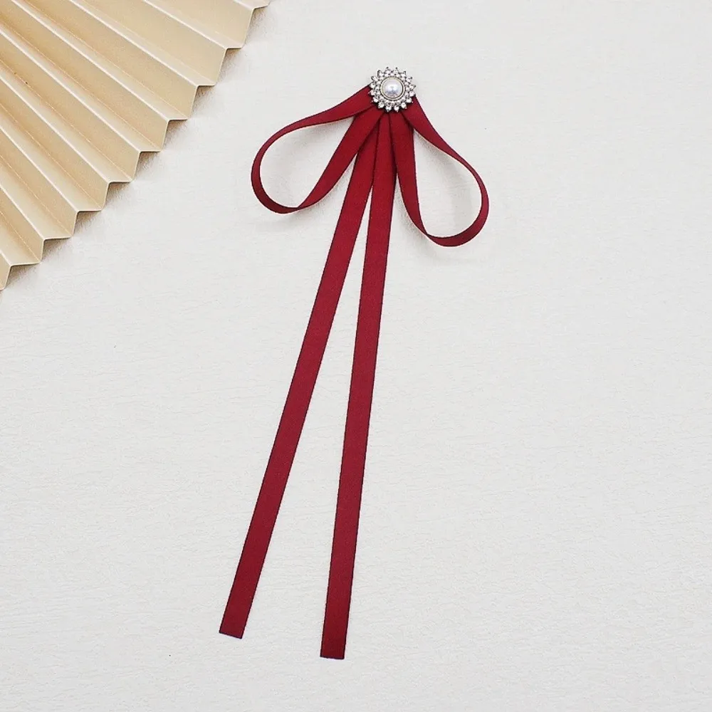 Elegant Imitation Pearl JK Bow Tie Rhinestone Business Ribbon Brooches Stewardess Performance Cravat School Costume