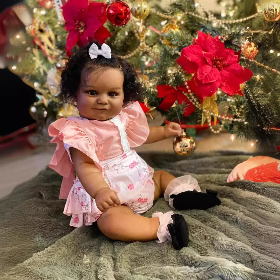 24Inch African American Doll Maddie Black Skin Reborn Toddler Girl Finished Doll With Rooted Hair Handmade Toy Gift