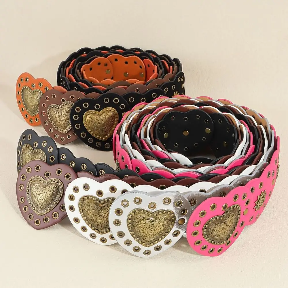

Wide Side Love Heart Patchwork Waist Y2k All-match PU Leather Waistbands Korean Style American Retro Cowgirl Waist Belt