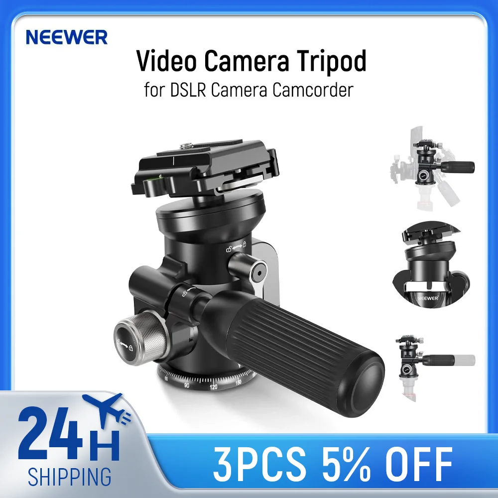 

NEEWER Video Camera Tripod Pan Tilt Head with +/-15° Leveling Bowl Base, Photography Tripod Head for DSLR Camera Camcorder