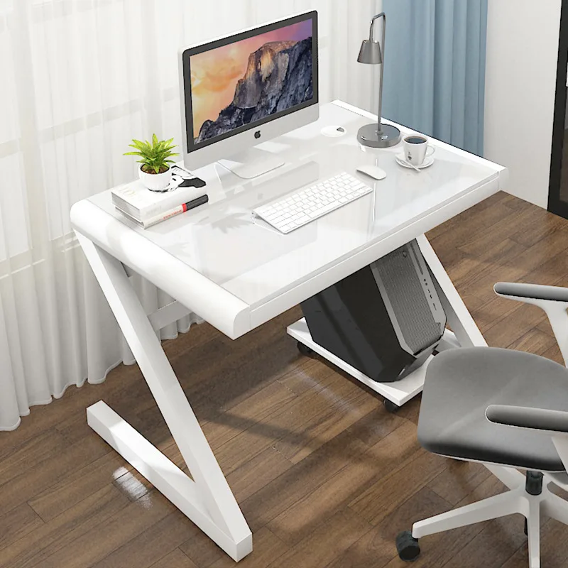 

！@Simple and Economical Toughened Glass Computer Desk Home Student Desk Z-shaped Leg Design