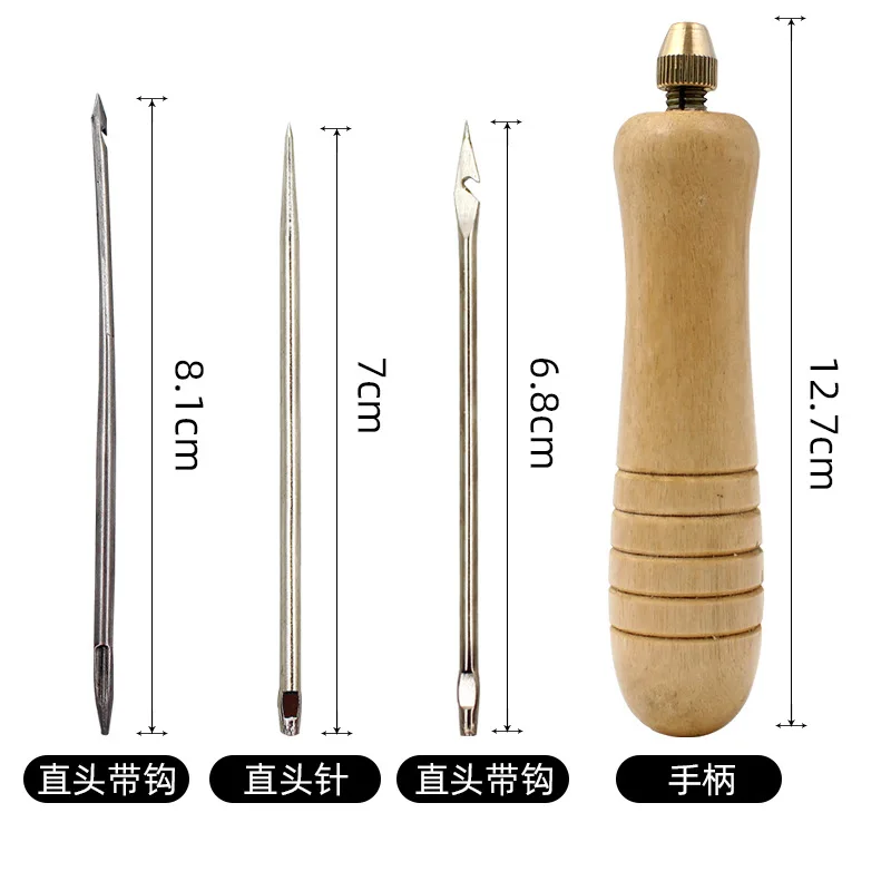 1Set DIY Leather Sewing Awl Needle With Wood Handle Set Leather Canvas Tent Shoes Repairing Tool Nylon Thread Leather Sewing Kit