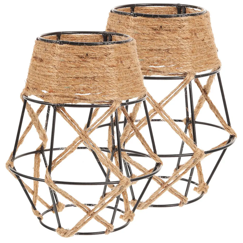 Vintage Metal Hemp Rope Pendant Lamp Shade Set – 2pcs for Living Room, Bedroom, Christmas Home Decor
