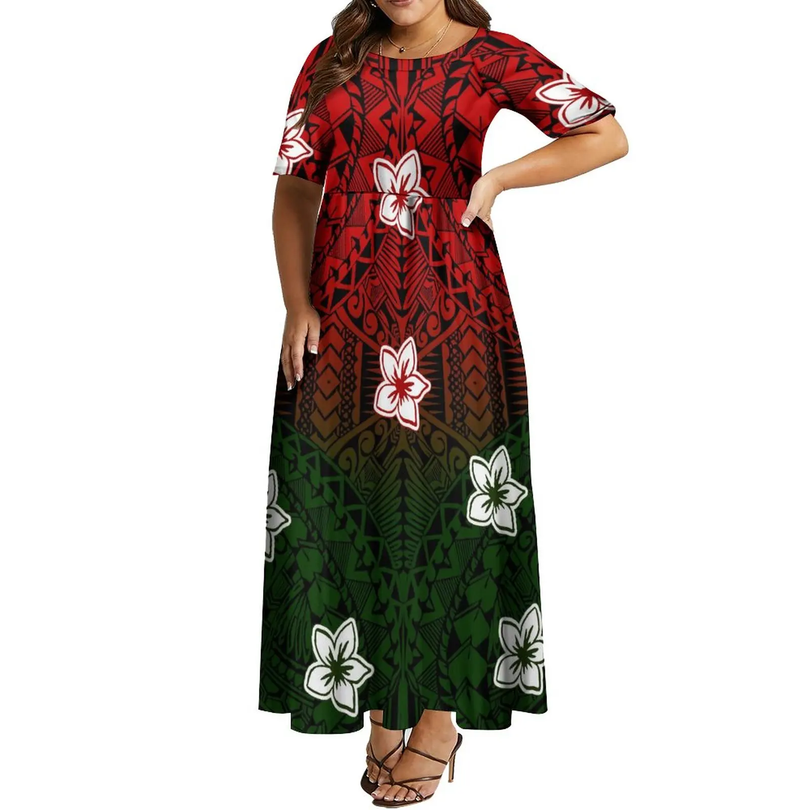 Polynesian Loose Women's Dress Mid-sleeve Long Summer Dress Pommel Dress Party Dress Custom Pattern Dark 2023 Latest Model