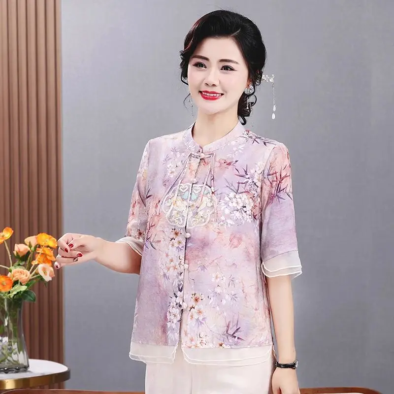 

Women's plus Size Chiffon Summer Blouse Retro irt Tirt Seven Sve Long Autumn Faion Women's Clothing Set