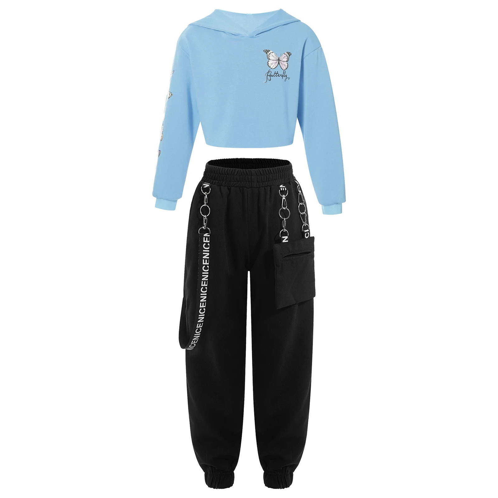 Ensemble de sport à capuche deux pièces pour enfants, sweat-shirt à manches longues, pantalon de survêtement en Y, costume de danse jazz hip-hop, tenues pour filles