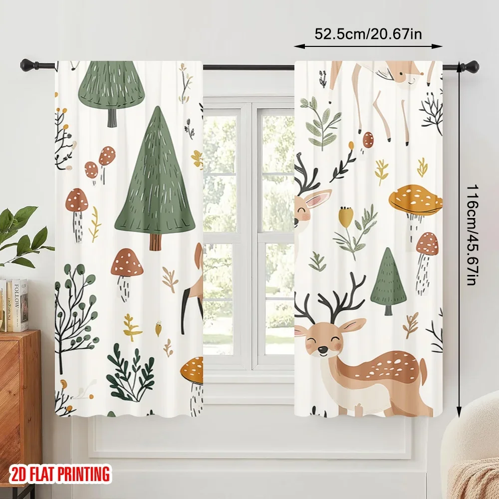 2pcs,2D plane printing Print Curtains Cute woodland animals forest seamless Durable 100% Polyester Fabric (without rod)
