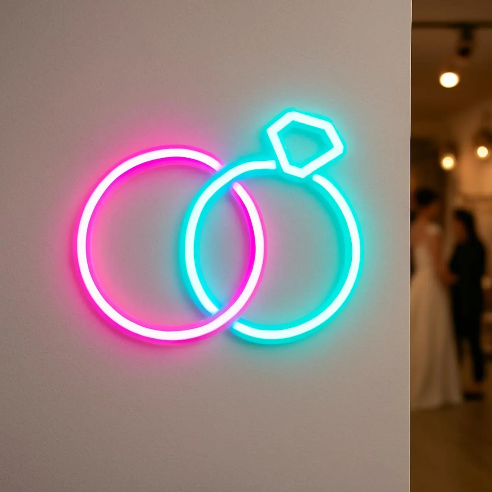 Two Rings Intersecting Neon Sign,Wedding Studio Light,Jewelry Store Led Sign,Wedding Salon Neon Decor,Gift For Couple