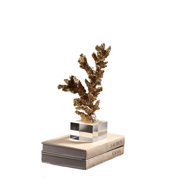 Home Golden Dream Italian Luxury Gilt Marble Coral Art Living Room Tabletop Decoration Ornament