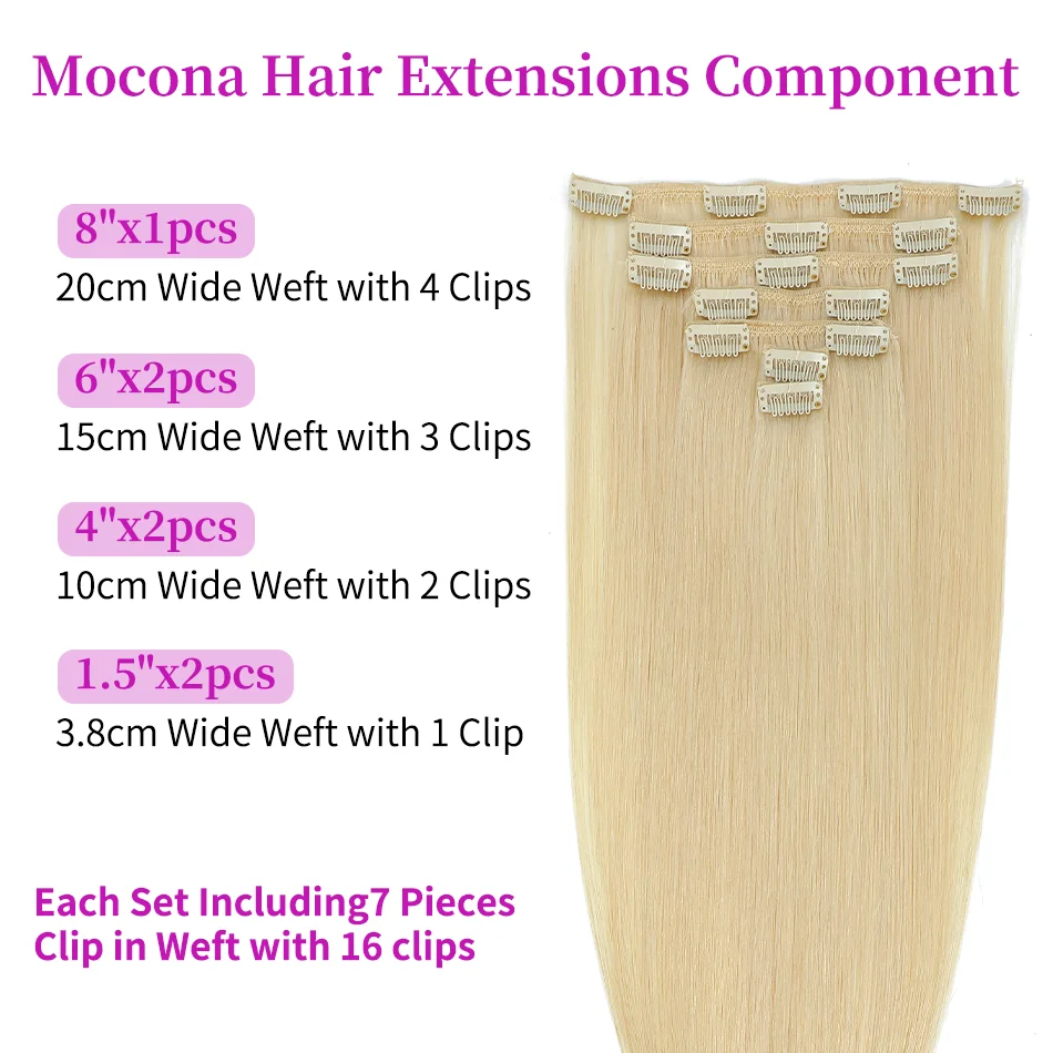 7Pcs Remy Virgin Hair Clip Ins 613 Bleach Blonde Straight Real Human Hair Extensions 120g High Quality for Women