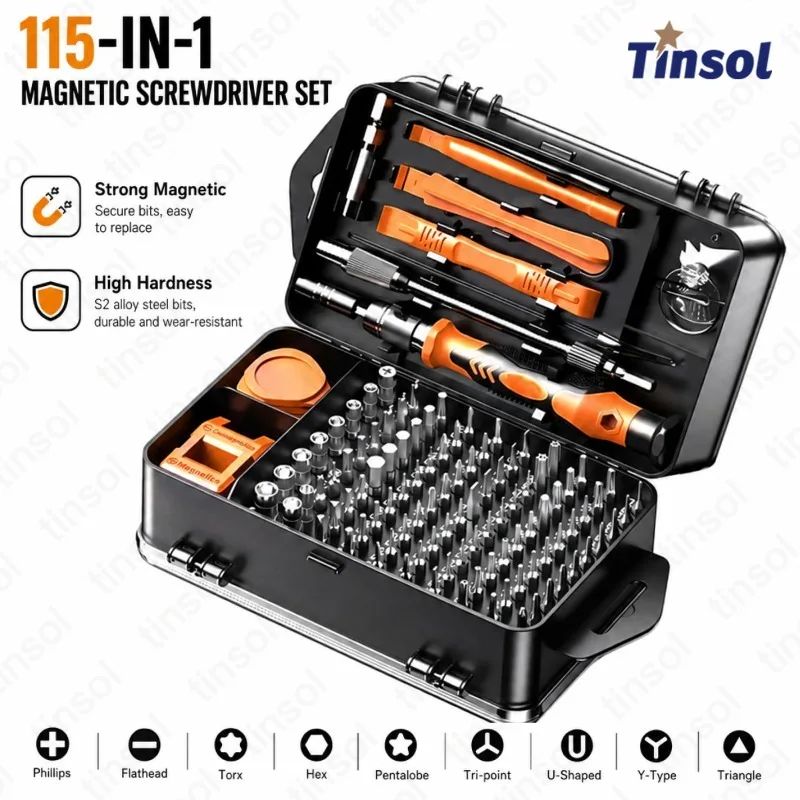 TINSOL 115 In 1 Magnetic Precision Screwdriver Set Mini Repair Tool Kit Mobile Phone Watch PC Electronic Equipment Maintenance