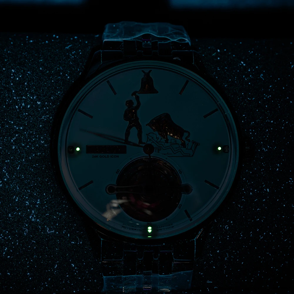 AJUT Automatic Tourbillon Mechanical Men watches 0375 Luxury Tourbillon Dial With 24K Gold Figures Clock Bull Horse Man Watch