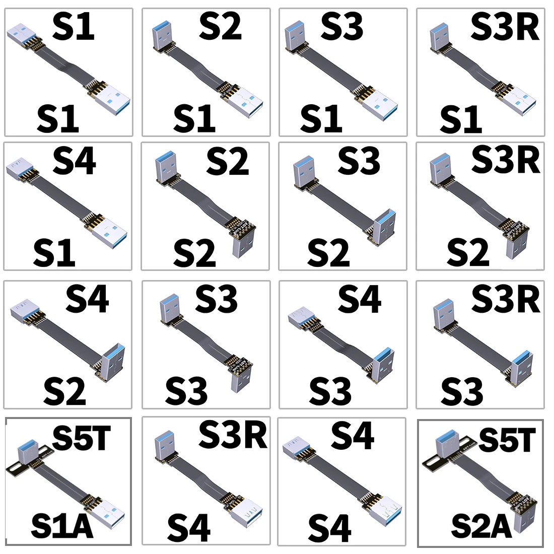 ADT USS3 FPV USB 3.0 Type-A 90 Degree Adapter 3cm-300cm FPC Ribbon Flat USB Cable Pitch 13pin Male to Male Extender Double Angle