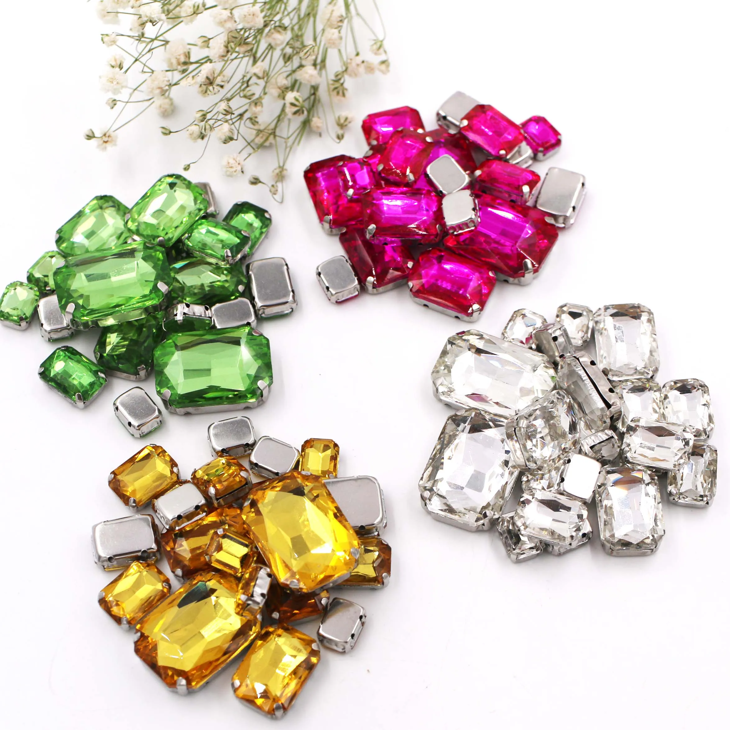 20Pcs/Bag Rectangle octagon Shape Mix Size Glass Crystal Pointback Claw Setting/Cup Rhinestones For Clothing/Wedding Decorations