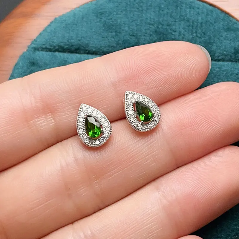 

100% настоящие хромированные серьги-гвоздики Diopside для женщин, 3 мм * 5 мм, серьги с диопсидом всего 0,2 карата, ювелирные изделия из серебра 925 пробы