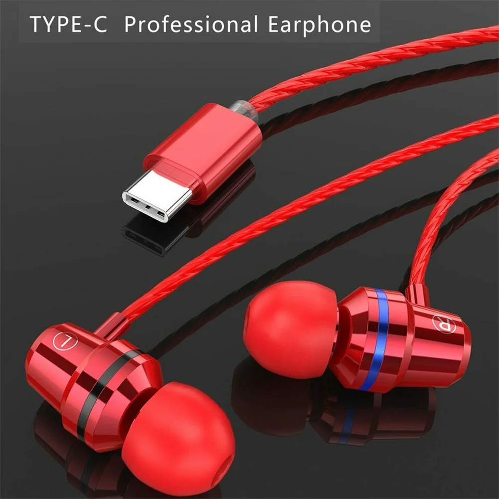Universal Type-c Earphone in-Ear Noise Reduction Wire-Controlled Tuning 3.5mm Phone Headset Black