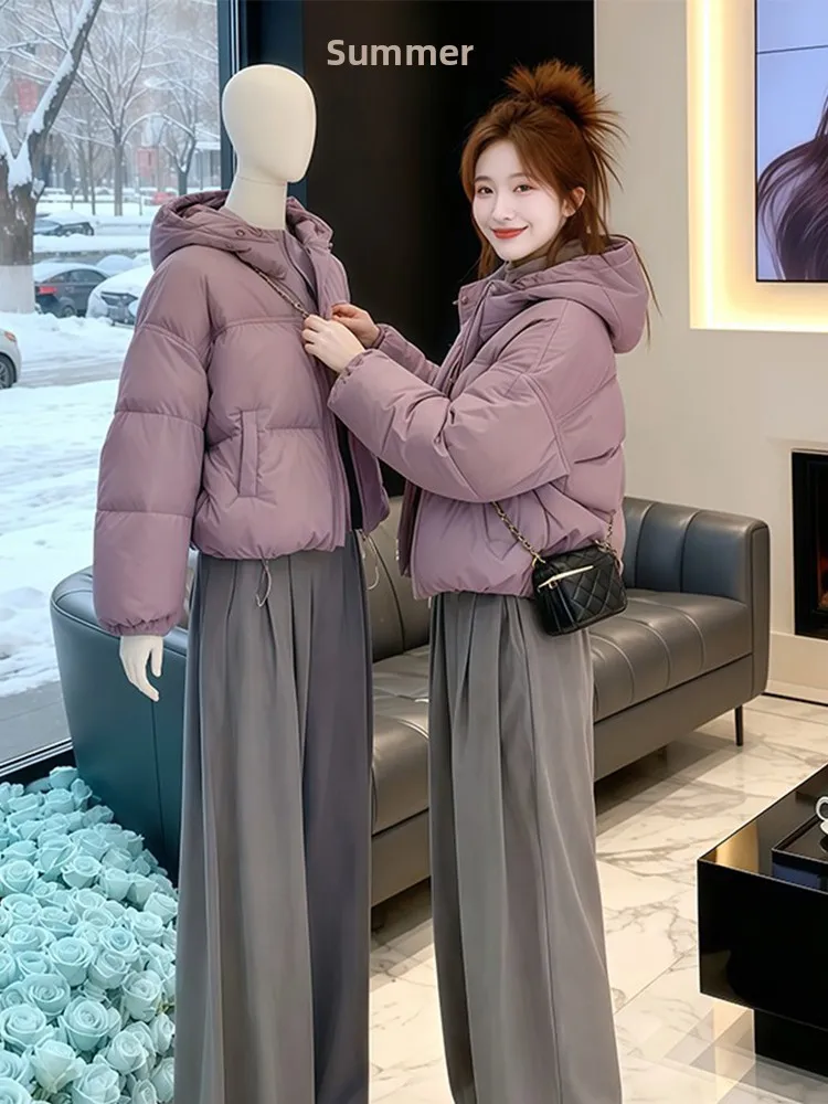 

Faionable Thiened Hooded Purple Cotton Jaet Women's Winter New Sle Ele Commuter Korean Loose Fit Zipper Closure S...