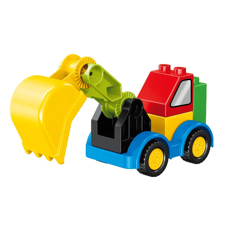 Large Particle Building Blocks Car Creative City Construction Forklift Crane Excavator Vehicle DIY Bricks Toy For Kids Xmas Gift