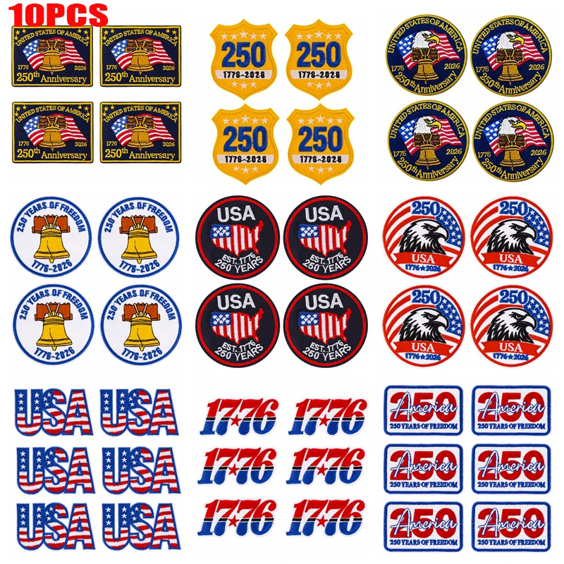 10PCS/lots United States Of America 250 Years Embroidered Patches Bags Hats Jackets Sew Badges Iron On Patches For Clothing DIY