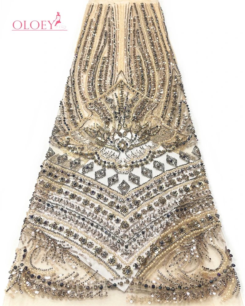 

OLOEY Роскошная африканская кружевная ткань ручной работы с бисером 2026, высококачественная французская ткань с пайетками, нигерийское тюлевое кружево для свадебных платьев и праздничных нарядов