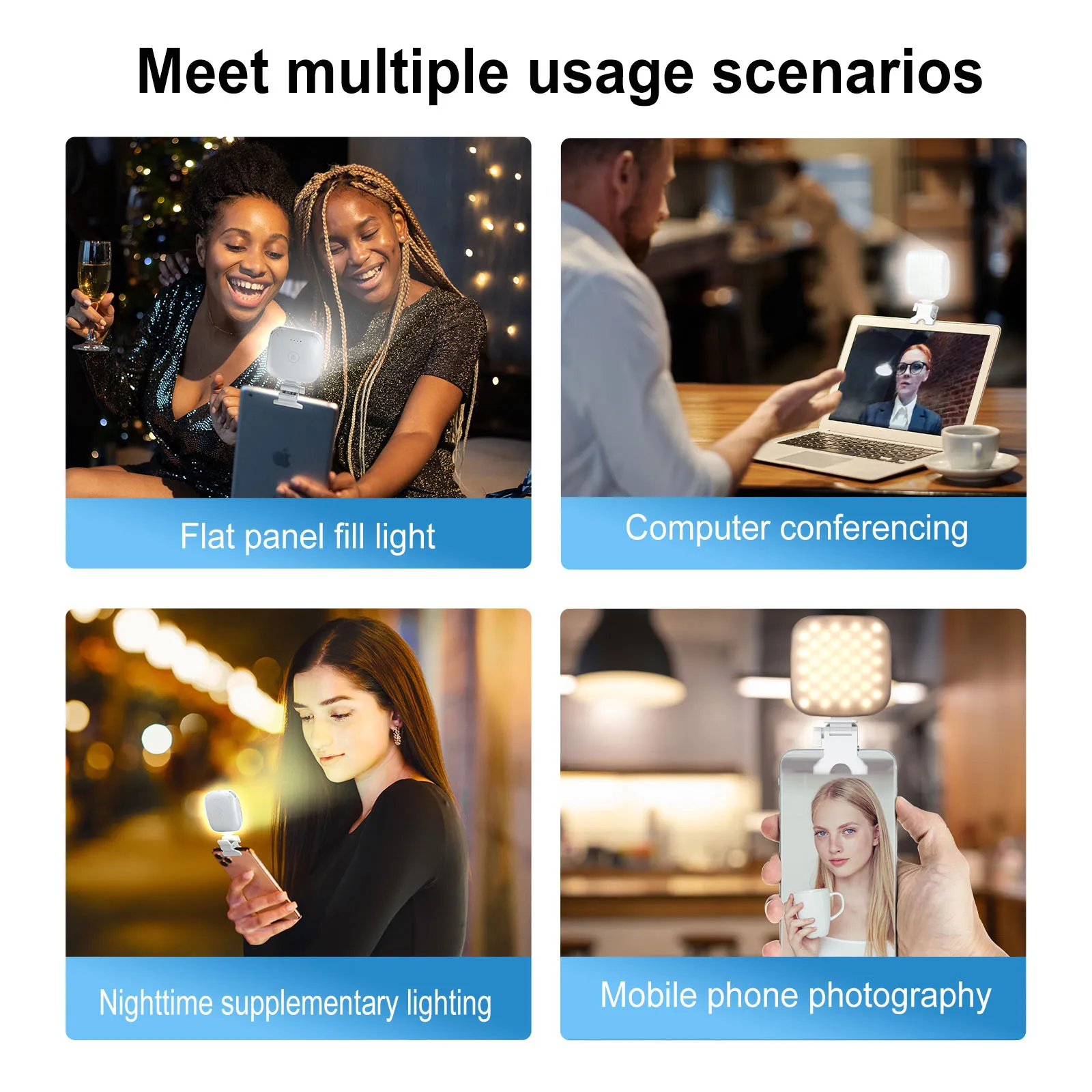 ไฟเติมแฟลชวิดีโอ LED แบบคลิปติดโทรศัพท์ชาร์จได้แบบพกพาไฟพกพาปรับได้สำหรับการถ่ายทอดสดเซลฟี่2500K-9000K