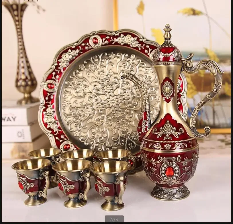 

Винтажный бронзовый винный набор, металлический набор бокалов для вина, бокалы для вина, наборы из 8 предметов, бокалы для вина, диспенсер для вина, барные наборы, изысканный подарок