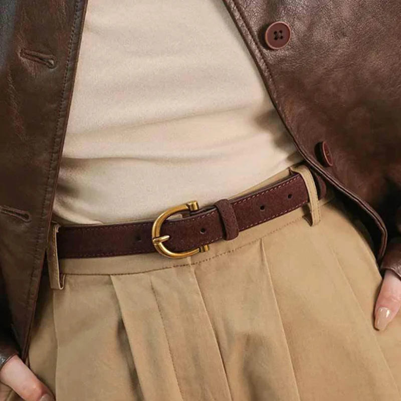 حزام من جلد الغزال الفاخر للنساء من الجلد الطبيعي بإبزيم ذهبي، حزام أنيق عالي الجودة، إكسسوارات ملابس رسمية أنيقة هدية