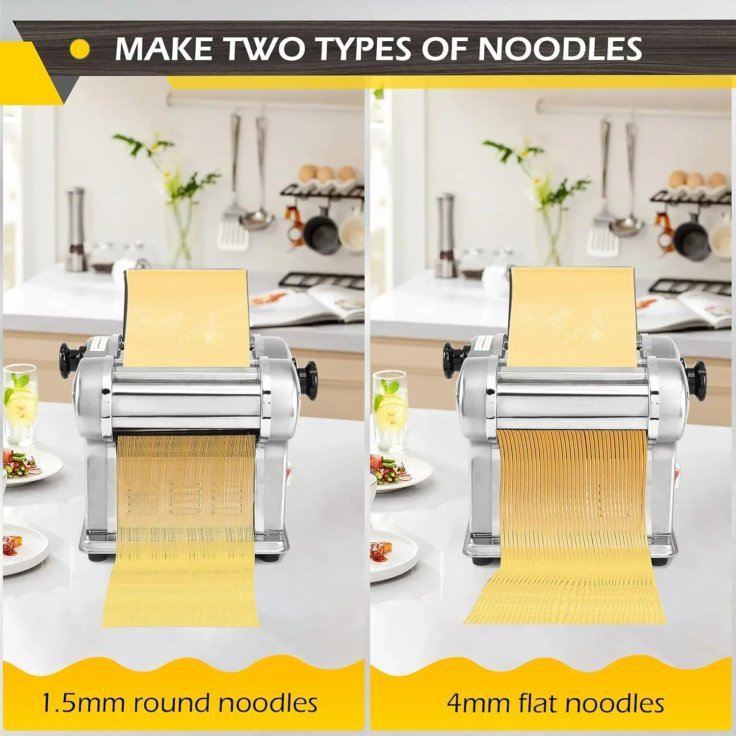 Electric Pasta Maker Noodle Maker Machine Dough Spaghetti Roller Pressing Machine Thickness Adjustable Stainless Steel 135W for