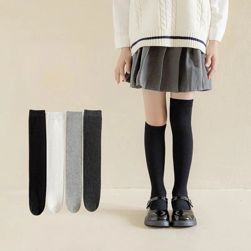 

Children's Stockings Solid Color Girls Knee Socks Korean Version Princess Black and White Rootless High Socks