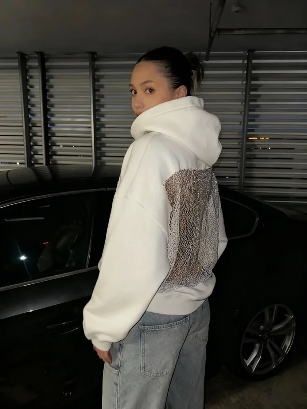 clothes American Gothic Sexy Hollow Mesh Hoodie Women's Fashion See-Through Pullover Sweatshirt Casual Long Sleeve Jacket 