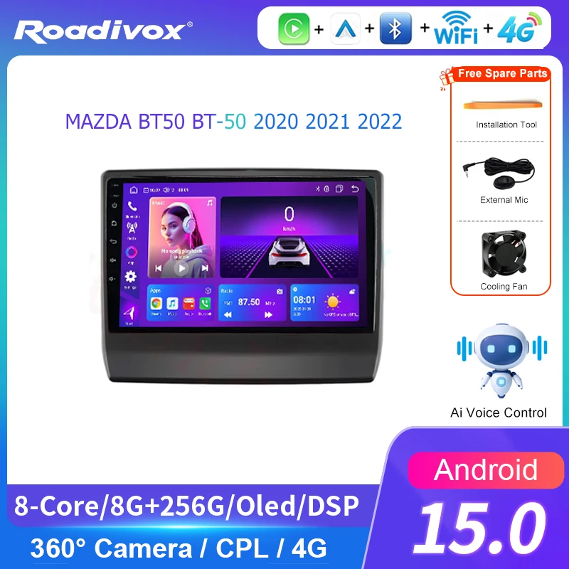 AI VOICE Android Car Radio Multimedia player for MAZDA BT50 BT-50 2020 2021 2022 GPS Navigation Stereo Screen Video Tape
