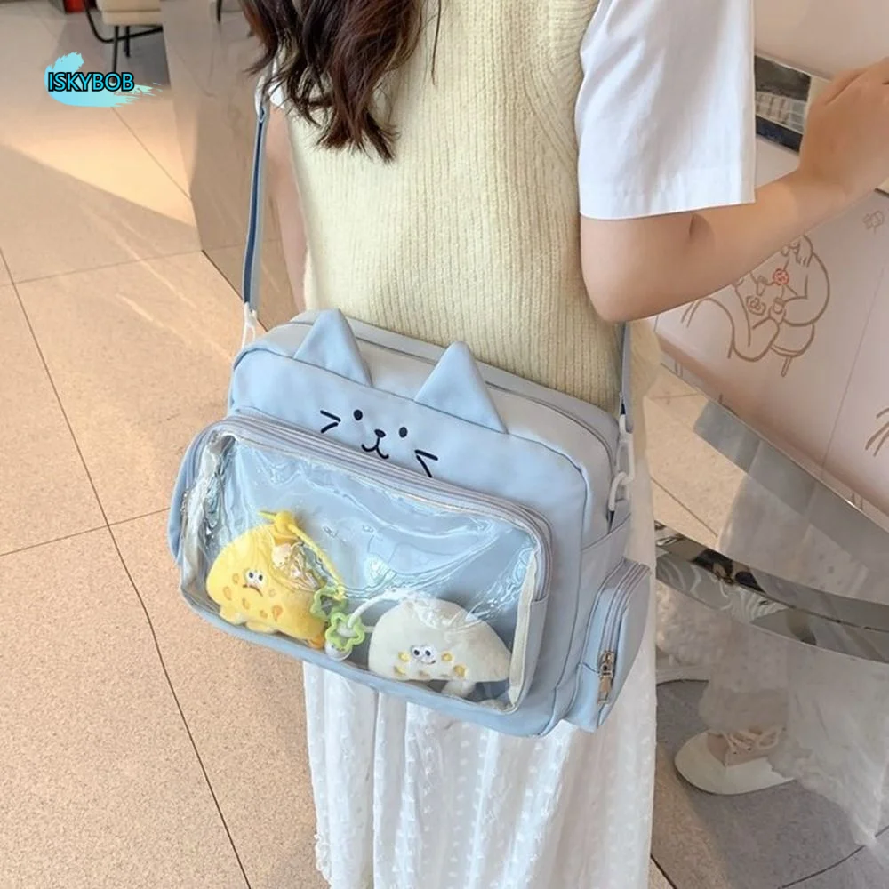 

Casual Y2K Cat Itabag Zipper Bag Nylon Transparent Crossbody Bag Small Item Bag Kawaii Women