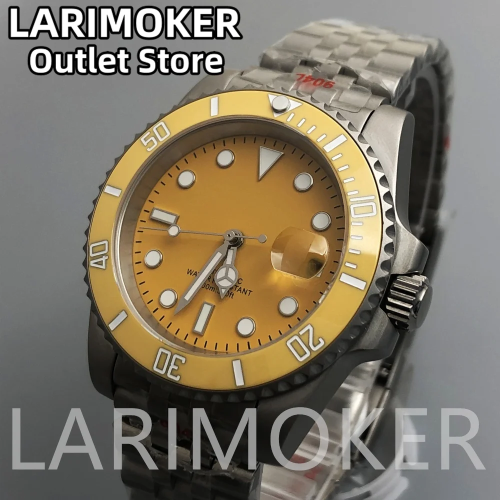 LARIMOKER NEW Yellow 40mm Automatic Men Watch Titanium watch strap fit NH35 PT5000 Green Luminous Sapphire Glass