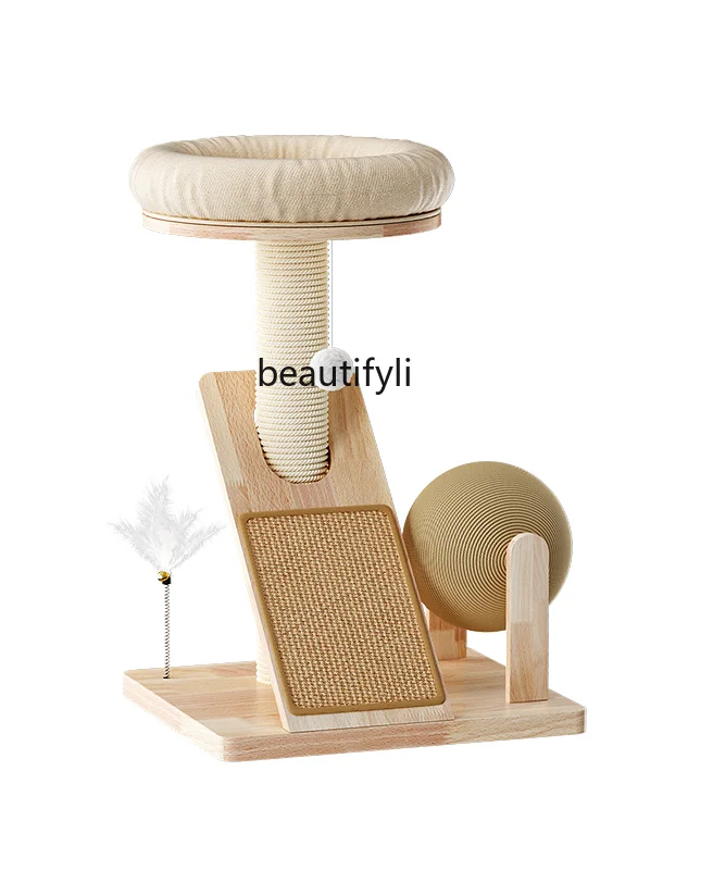 

Small Toy Sisal Kitty Cat Nest Cat Tree Integrated Non-Covering Solid Wood Kittens Cat Scratch Board