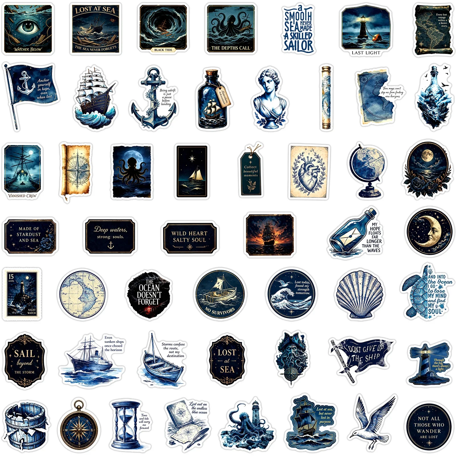 50/100PCS Vintage Dark Nautical Lost at Sea Stickers, Waterproof Decals for Skateboard Laptop Scrapbook Journal, DIY Decor Gift