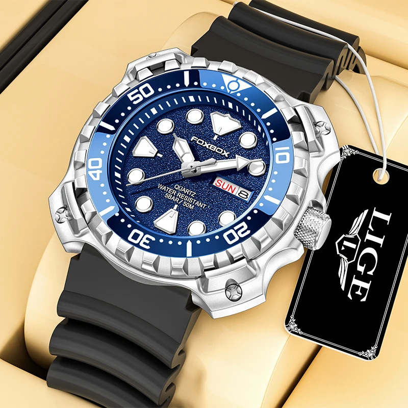 

Мужские часы LIGE Fashion, топовый бренд FOXBOX, роскошные светящиеся часы для мужчин, с календарем, водонепроницаемые, военные, спортивные, деловые часы для мужчин, Reloj.